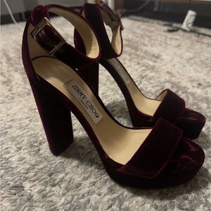 Jimmy Choo Dark Red Velvet Heels